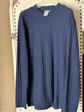 Matty M Dark Navy Ribbed Crew Sweater